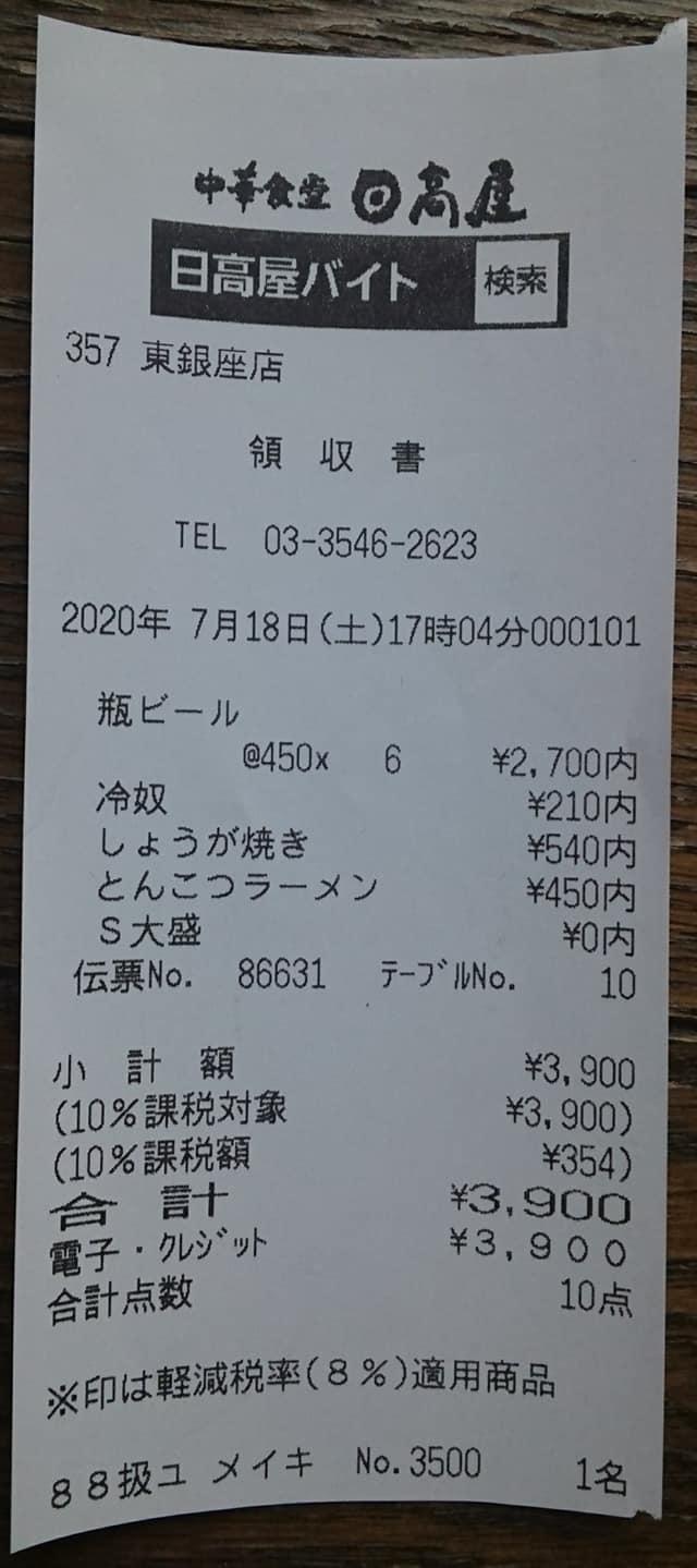中華食堂日高屋東銀座店