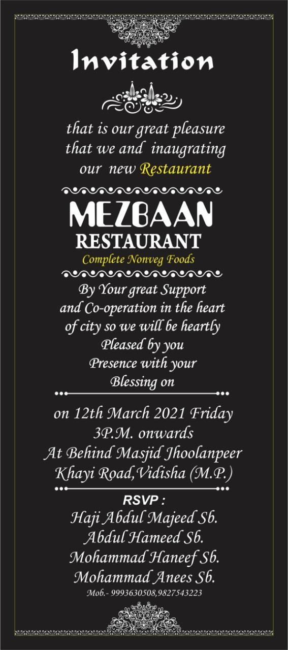 Mezbaan Restaurent The Complete Nonveg Food At Behind Masjid Jhoolanpeer Khai Road Vidisha (M.P)