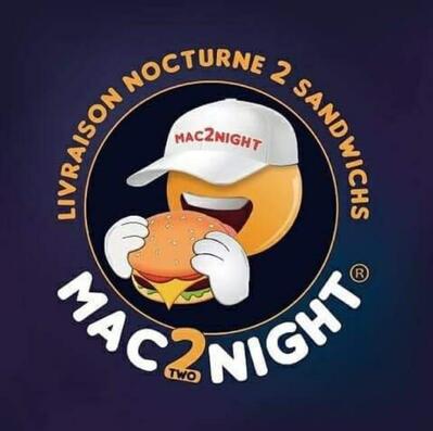 Mac2night livraison de nuit de burger halal ‏ Night delivery حلال, Entrega de sándwich,