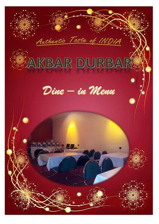 Menu at Akbar Darbar, Auckland