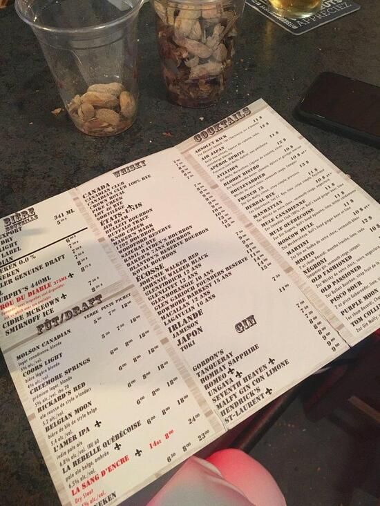 Menu au Le Bistro plus pub et bar, Québec