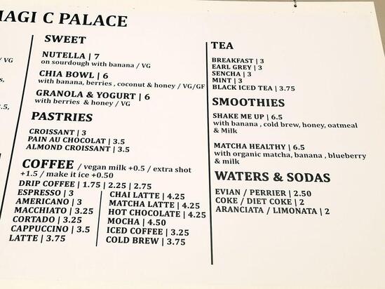 Menu at The Magic Palace cafe, New York City